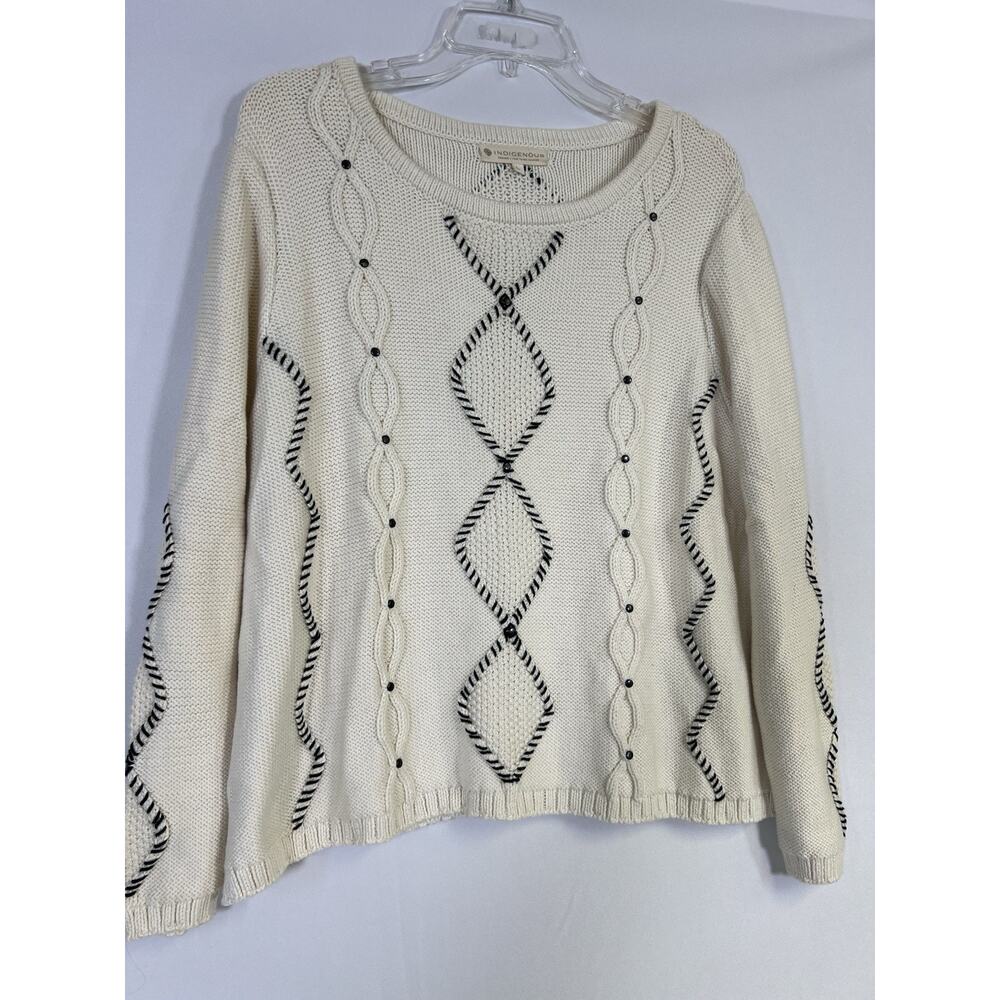 INDIGENOUS Peru Organic Cotton Cable Knit Pullover Sweater Ivory Women’s L - Picture 3 of 11